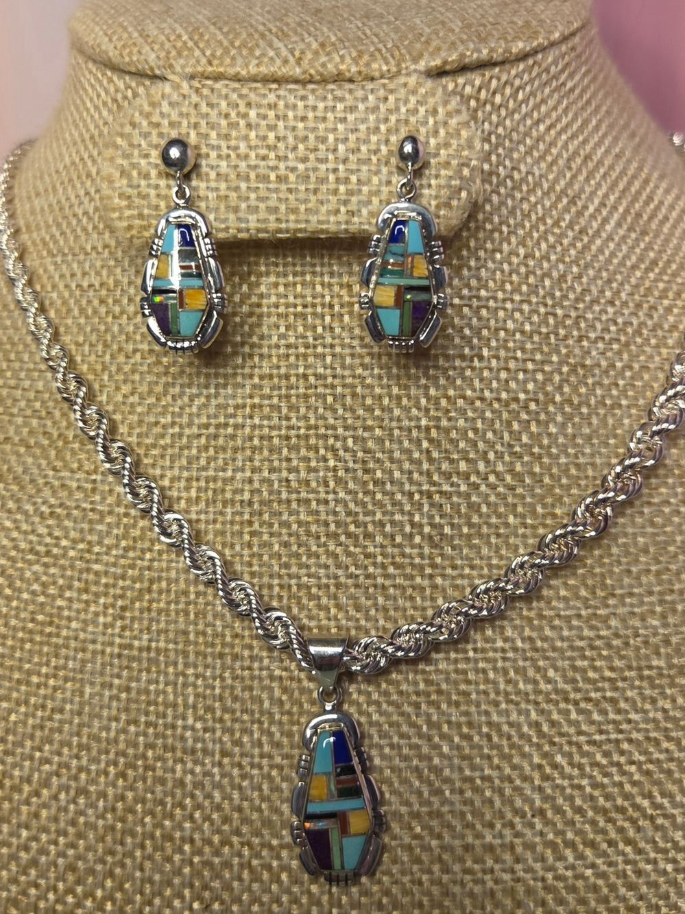 Signed Denni Sterling Multi-Stone Inlay Jewelry Set